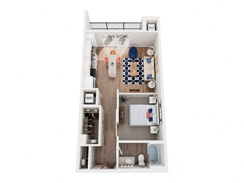 Floor plan for 1 bed, 1 bath, 690 sqft